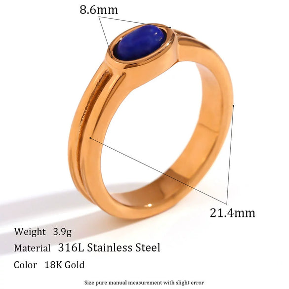 Light Luxury Natural Stone Titanium Steel Geometric Ring Stainless Steel Gold Plated Electroplating Jewelry For Women