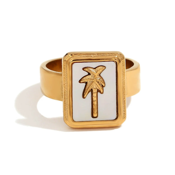 Light Luxury Natural Stone Titanium Steel Geometric Ring Stainless Steel Gold Plated Electroplating Jewelry For Women