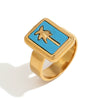 Light Luxury Natural Stone Titanium Steel Geometric Ring Stainless Steel Gold Plated Electroplating Jewelry For Women