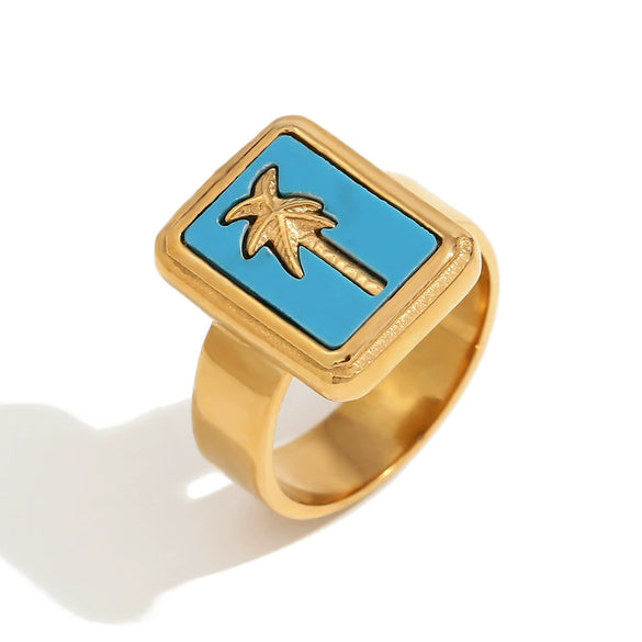 Light Luxury Natural Stone Titanium Steel Geometric Ring Stainless Steel Gold Plated Electroplating Jewelry For Women