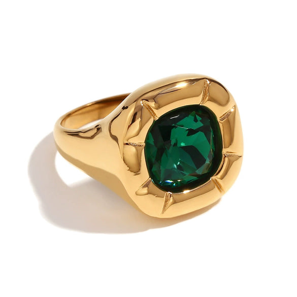 Light Luxury Natural Stone Titanium Steel Geometric Ring Stainless Steel Gold Plated Electroplating Jewelry For Women