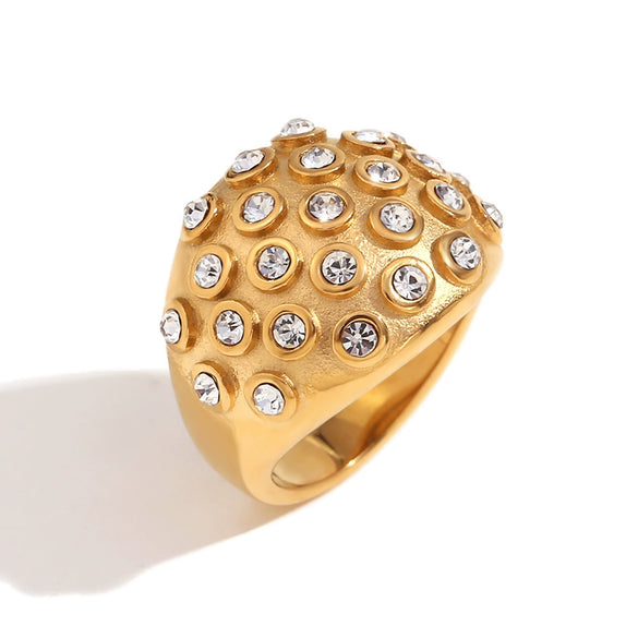 Light Luxury Natural Stone Titanium Steel Geometric Ring Stainless Steel Gold Plated Electroplating Jewelry For Women