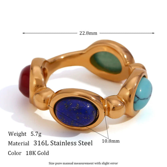 Light Luxury Natural Stone Titanium Steel Geometric Ring Stainless Steel Gold Plated Electroplating Jewelry For Women