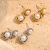 Light Luxury New Ear Jewelry For Women Stainless Steel Geometric Pearl Earrings 18K Gold Plated Electroplating