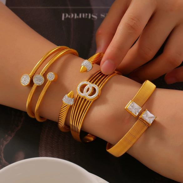 Light Luxury Niche Geometric Multilayer 316L Stainless Steel Electroplated Bracelet With Diamond Design