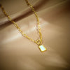 Light Luxury Niche Retro White Shell Square Pendant Titanium Steel Necklace Electroplated For Women Short Sweater Chain All Match Cold Style