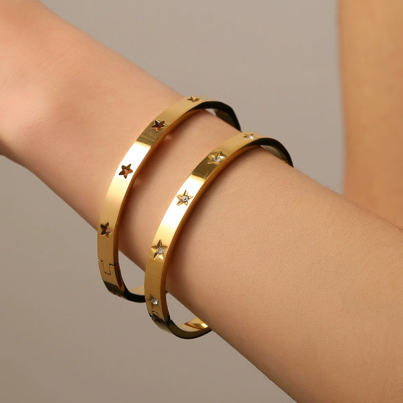 Light Luxury Niche Star Diamond Bracelet Titanium Steel Hollow Buckle For Women Polish Style