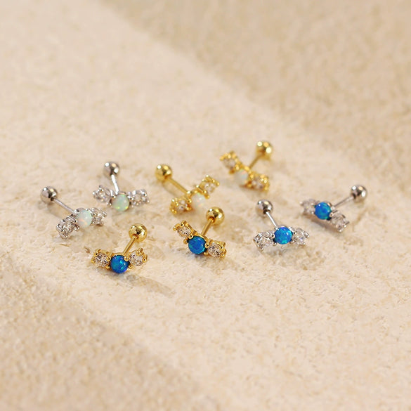 Light Luxury Opal Earrings 925 Silver Geometric Electroplated For Women