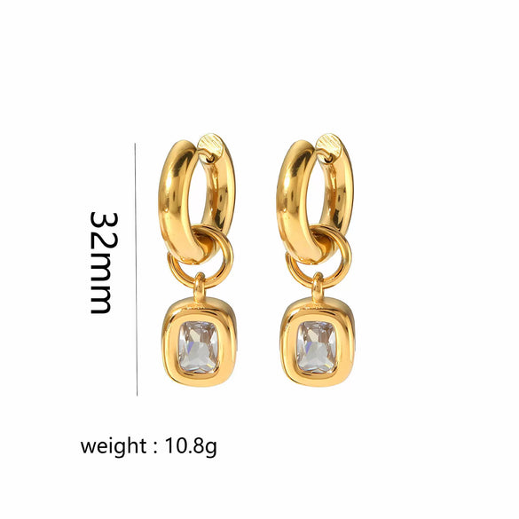 Light Luxury Oval Zircon Stainless Steel Necklace Earrings With Geometric Design And Electroplating