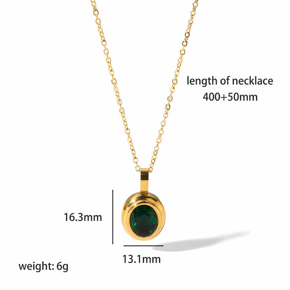 Light Luxury Oval Zircon Stainless Steel Necklace Earrings With Geometric Design And Electroplating