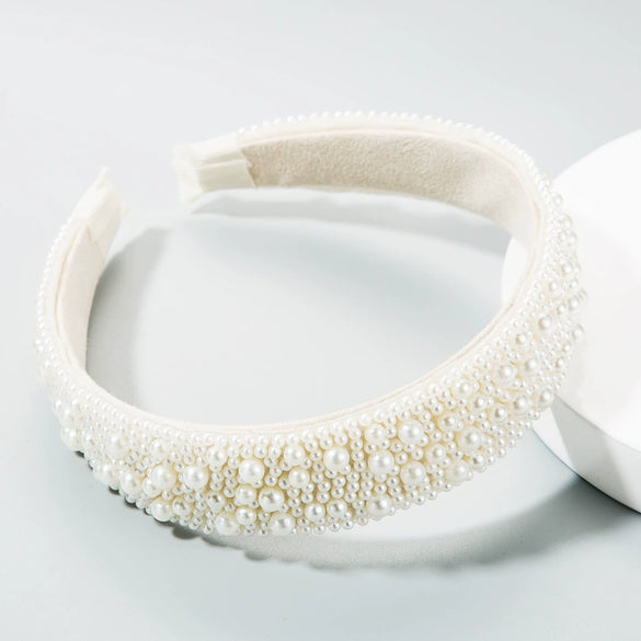 Light Luxury Pearl Headband For Women Handmade Vintage Wide Brim Hair Accessory Bride Headwear