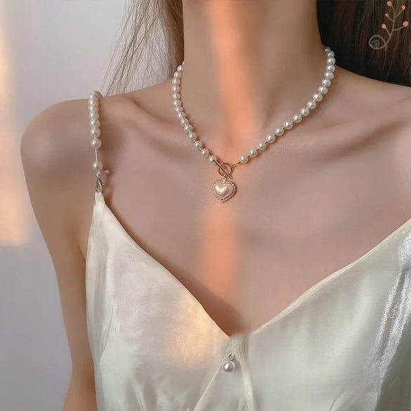Light Luxury Pearl Heart Necklace For Women With Trendy Niche Design And Pearl Chain