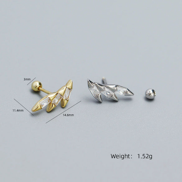 Light Luxury Puncture Stud Earrings 925 Silver Geometric Ins Style Electroplated For Women