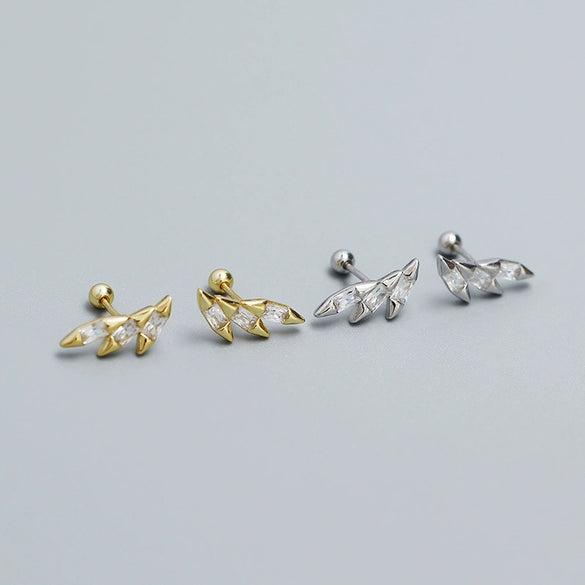 Light Luxury Puncture Stud Earrings 925 Silver Geometric Ins Style Electroplated For Women