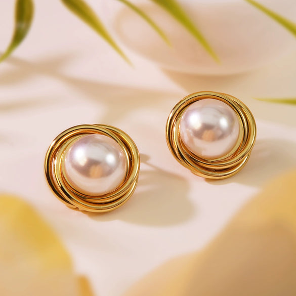 Light Luxury Retro Court Style Spiral Metal Round Bead Stainless Steel Women's Earrings With Polishing Geometric Design