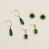 Light Luxury Retro Drop Shape Metal Earrings For Women With Electroplated Geometric Design And Green Accent