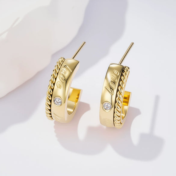 Light Luxury Retro Geometric Cshaped Vacuum Plated Stainless Steel Earrings For Women