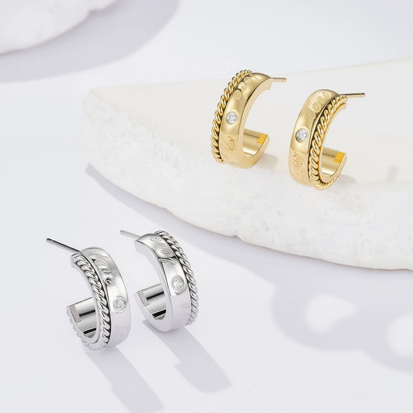 Light Luxury Retro Geometric Cshaped Vacuum Plated Stainless Steel Earrings For Women