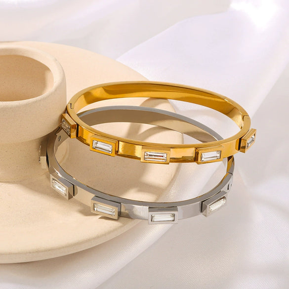 Light Luxury Retro Ins Style Stainless Steel 18K Gold Plated Inlaid Zircon Bracelet For Women