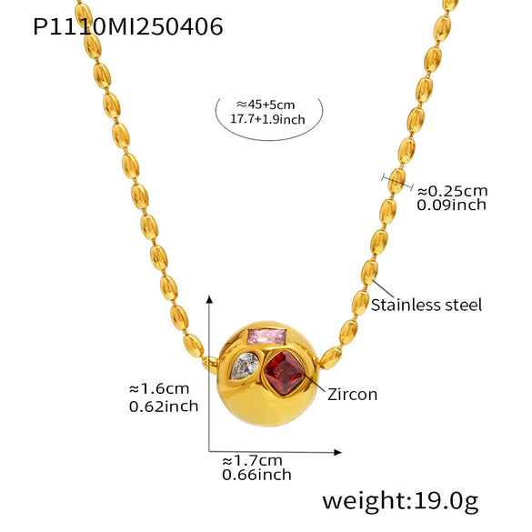 Light Luxury Round Ball Inlaid Colorful Zircon Beads Collarbone Necklace Stainless Steel Geometric Electroplated Jewelry