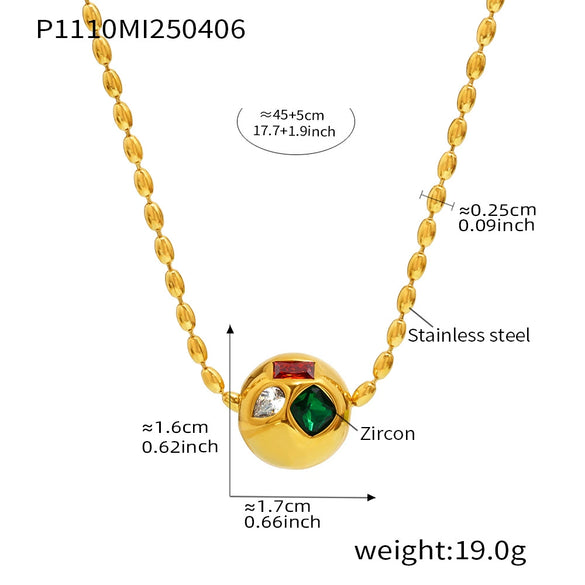 Light Luxury Round Ball Inlaid Colorful Zircon Beads Collarbone Necklace Stainless Steel Geometric Electroplated Jewelry