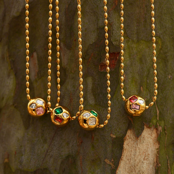 Light Luxury Round Ball Inlaid Colorful Zircon Beads Collarbone Necklace Stainless Steel Geometric Electroplated Jewelry