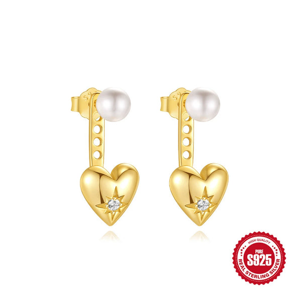 Light Luxury S925 Silver Fourleaf Clover Water Drop Pearl Zircon Allmatch Stacked Earrings
