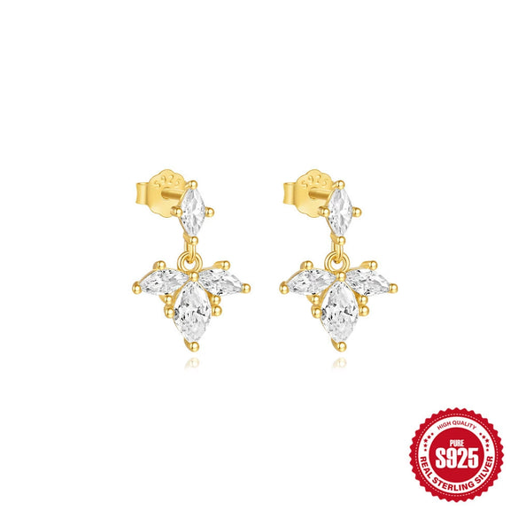 Light Luxury S925 Silver Fourleaf Clover Water Drop Pearl Zircon Allmatch Stacked Earrings