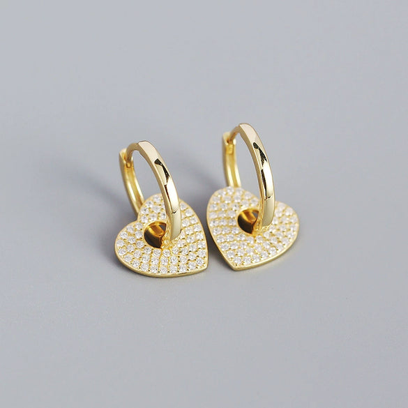Light Luxury S925 Silver Geometric Heartshaped Diamondembedded Earring Buckle Jewelry For Women With Electroplating