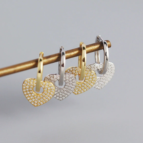 Light Luxury S925 Silver Geometric Heartshaped Diamondembedded Earring Buckle Jewelry For Women With Electroplating
