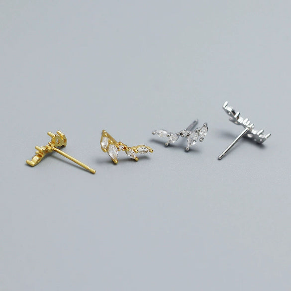 Light Luxury S925 Silver Ins Leaves Olive Branch Zircon Electroplated Earrings