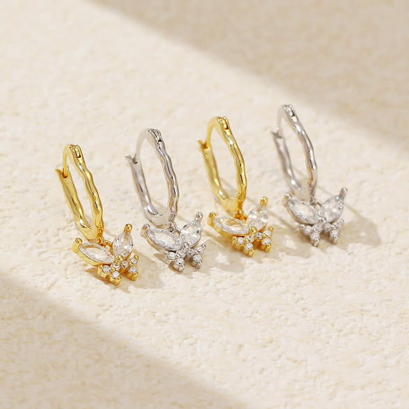 Light Luxury S925 Silver Irregular Insects Butterfly Stud Earrings For Women With Electroplating