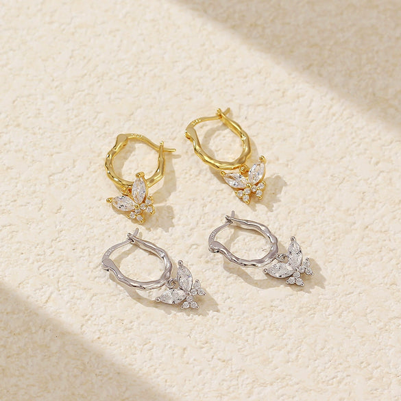 Light Luxury S925 Silver Irregular Insects Butterfly Stud Earrings For Women With Electroplating