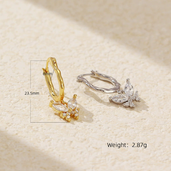 Light Luxury S925 Silver Irregular Insects Butterfly Stud Earrings For Women With Electroplating