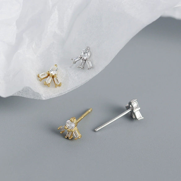Light Luxury S925 Silver Square Zircon Earrings With Stacked Ladder Design And Electroplating