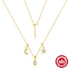 Light Luxury S925 Sterling Silver Floral Star Moon Element Geometric Elegant Collarbone Necklace With Zirconia For Women
