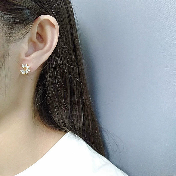 Light Luxury S925 Sterling Silver Flower Earrings With Marquise Zircon Inlay For Women