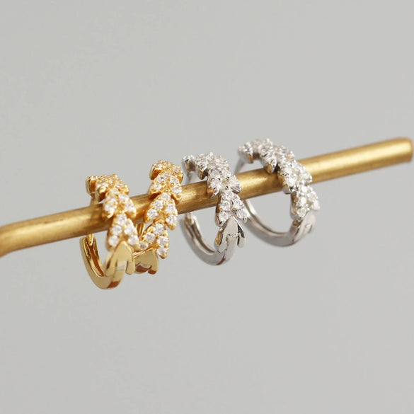 Light Luxury S925 Sterling Silver Peach Heart Leaf Diamond Ear Ring For Women With Electroplating And Flower Pattern