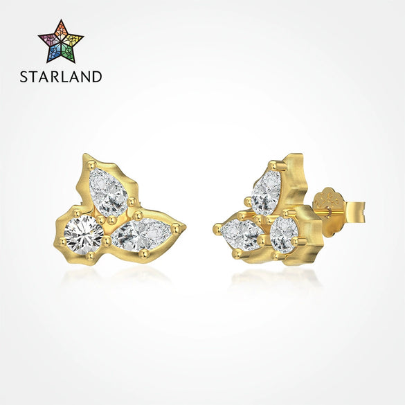 Light Luxury S925 Sterling Silver Women's Earrings With Round Pearshaped Horse's Eye Threediamond Inlaid Leaf Design And Electroplating Treatment