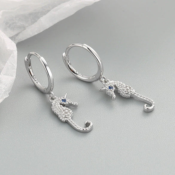 Light Luxury Seahorse Shaped Sterling Silver Earrings With Electroplated Geometric Design Fashion All Match Jewelry