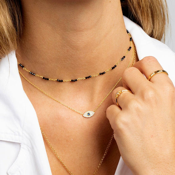 Light Luxury 925 Silver Geometric Devil Eye Pendant Necklace With Snake Bone Chain Electroplated Collarbone Necklace For Women