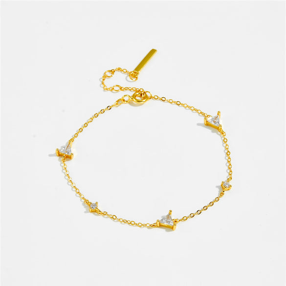 Light Luxury Simple All Match S925 Sterling Silver Women's Micro Inlaid Zircon Bracelet With Electroplated Platinum Or 18K Gold And Geometric Design
