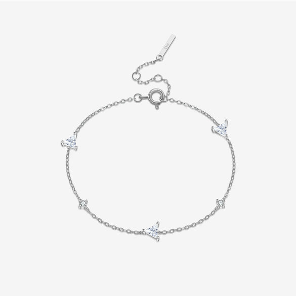 Light Luxury Simple All Match S925 Sterling Silver Women's Micro Inlaid Zircon Bracelet With Electroplated Platinum Or 18K Gold And Geometric Design