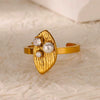 Light Luxury Simple Opening Ring Imitation Pearl Stainless Steel Geometric Set With Diamonds For Women
