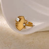 Light Luxury Simple Opening Ring Imitation Pearl Stainless Steel Geometric Set With Diamonds For Women
