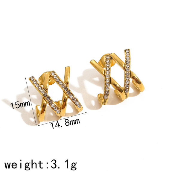 Light Luxury Stainless Steel And 18K Gold Geometric Women's Earrings Set With Diamonds