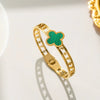 Light Luxury Stainless Steel And Titanium Steel Fritillary Hollow Lucky Clover Spring Bracelet For Women With Electroplating
