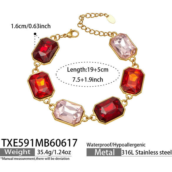Light Luxury Stainless Steel Chain Jewelry Set With Zircon Stone Inlay And Electroplated Gold Finish Necklace And Bracelet For Women