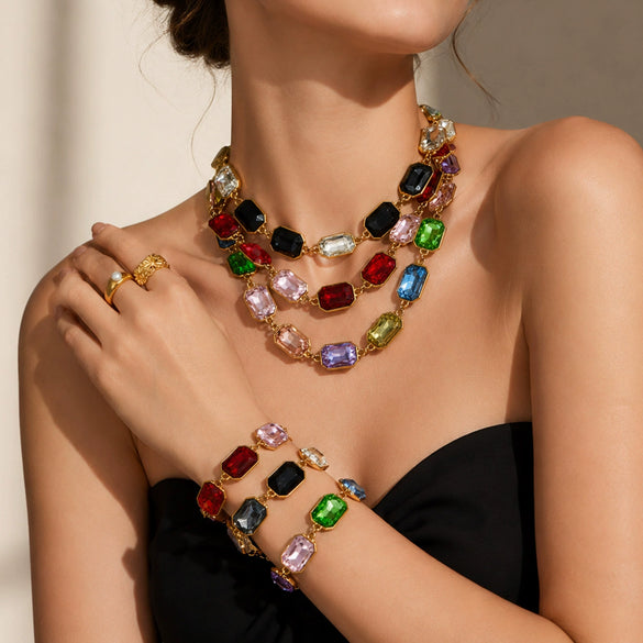 Light Luxury Stainless Steel Chain Jewelry Set With Zircon Stone Inlay And Electroplated Gold Finish Necklace And Bracelet For Women