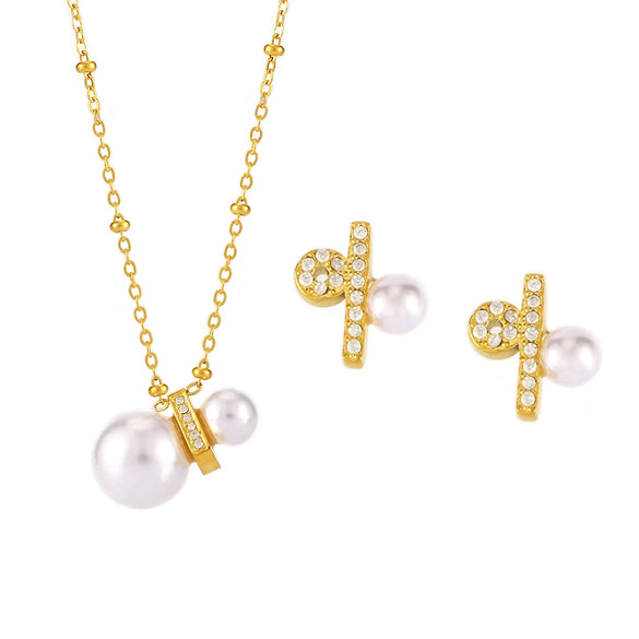 Light Luxury Stainless Steel Cnc Zircon Bead Necklace With Constellation Symbol Earrings Jewelry Set For Women Electroplated
